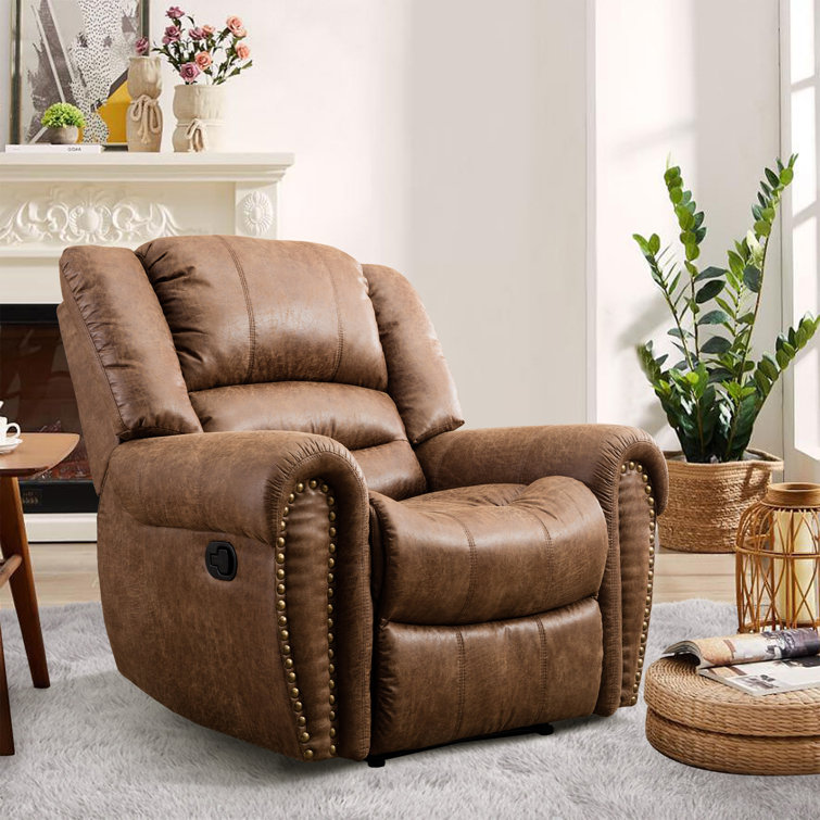 Chemika 40.5'' W Classic Super Soft And Oversize Top Faux Leather Manual  Recliner With Rivets